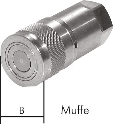 Exemplarische Darstellung: Flat-Face Kupplung mit Innengewinde aus Edelstahl, Muffe, Edelstahl